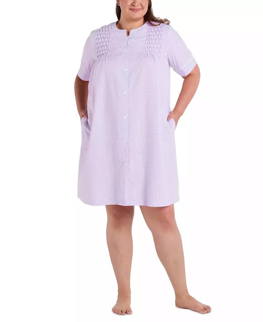 Miss Elaine Plus Size Short-Sleeve Seersucker Robe