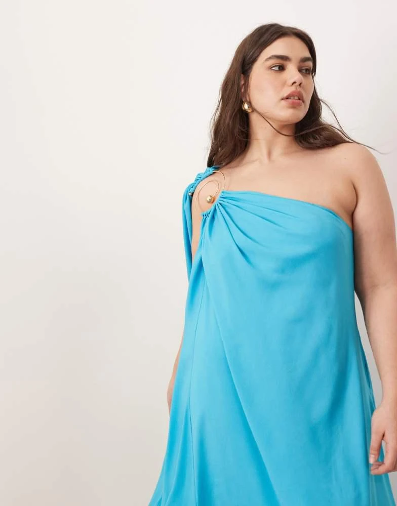 ARRANGE ARRANGE Curve spiral trim one shoulder maxi dress in turquoise blue 2