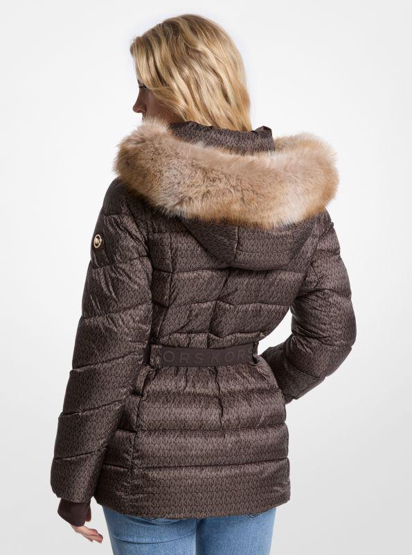 Michael Kors Faux Fur Trim Belted Puffer Jacket