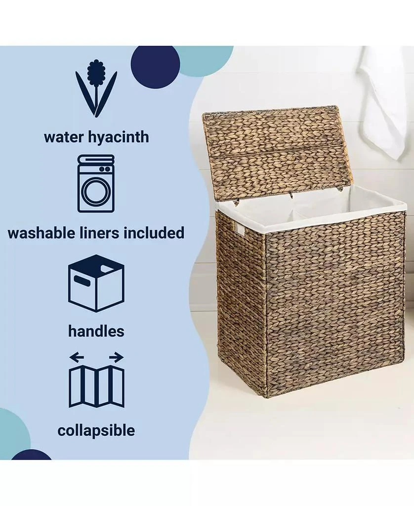 Happimess Sawyer 24" Classic Farmhouse Hand-Woven Hyacinth 2-Section Collapsible Laundry Hamper with Washable Liner 2