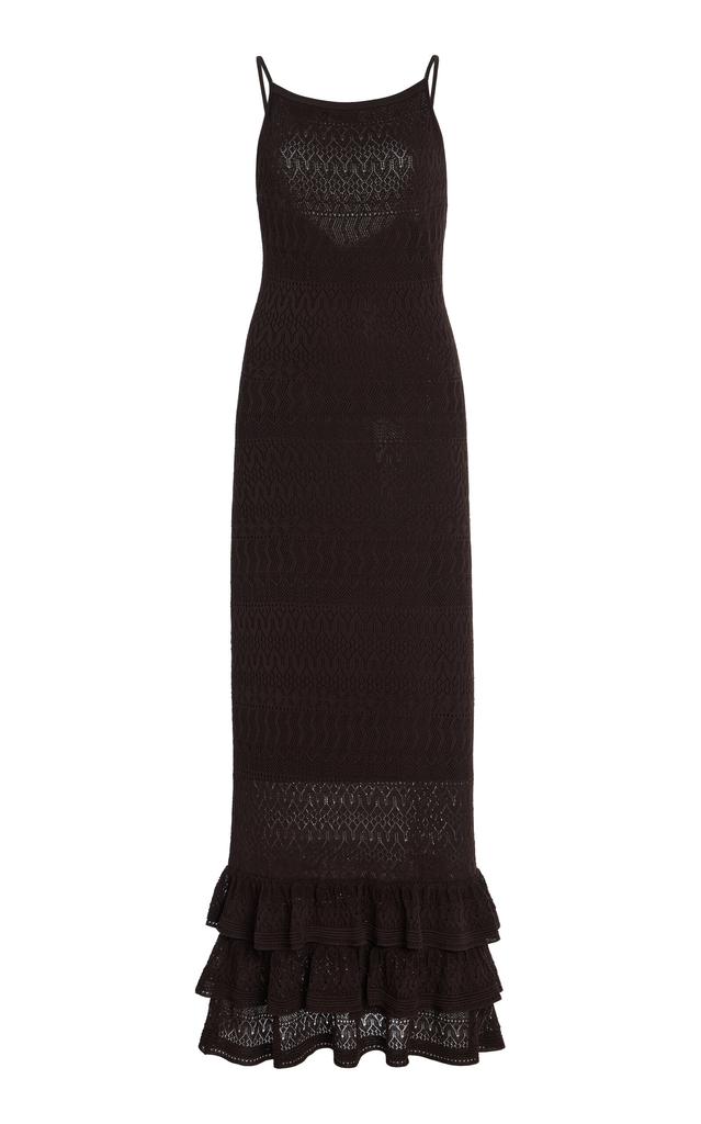 Staud STAUD - Bliss Ruffled Knit Maxi Dress - Brown - M - Moda Operandi