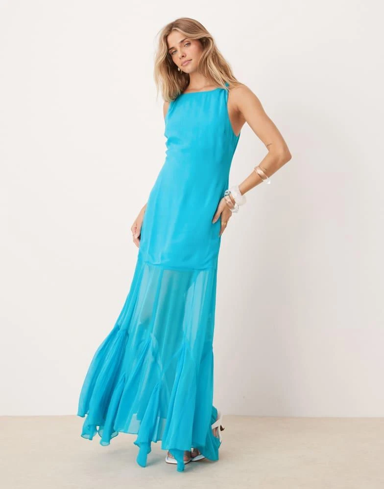 ASOS DESIGN dropped waist maxi dress with full godet hem in aqua blue  On  Sale Now with Up to 10% Off | Discover Exclusive Deals & Savings at  BeyondStyle  Authentic