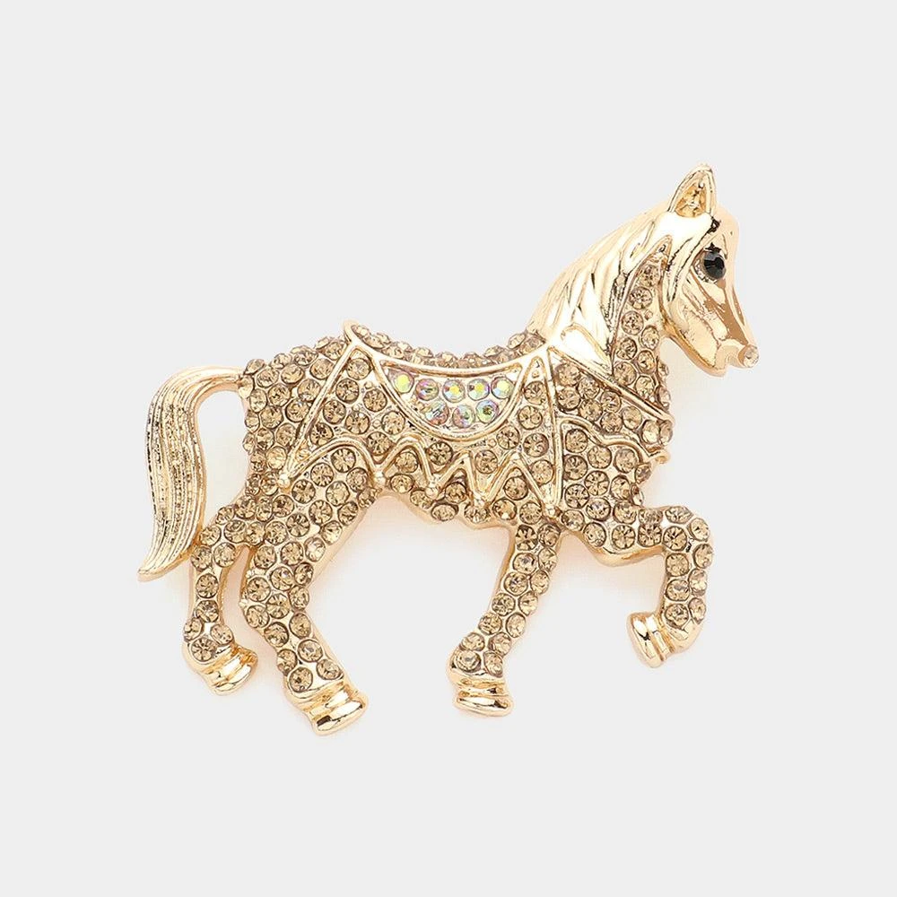 FASHNZFAB Rhinestone Paved Horse Pin Brooch 4