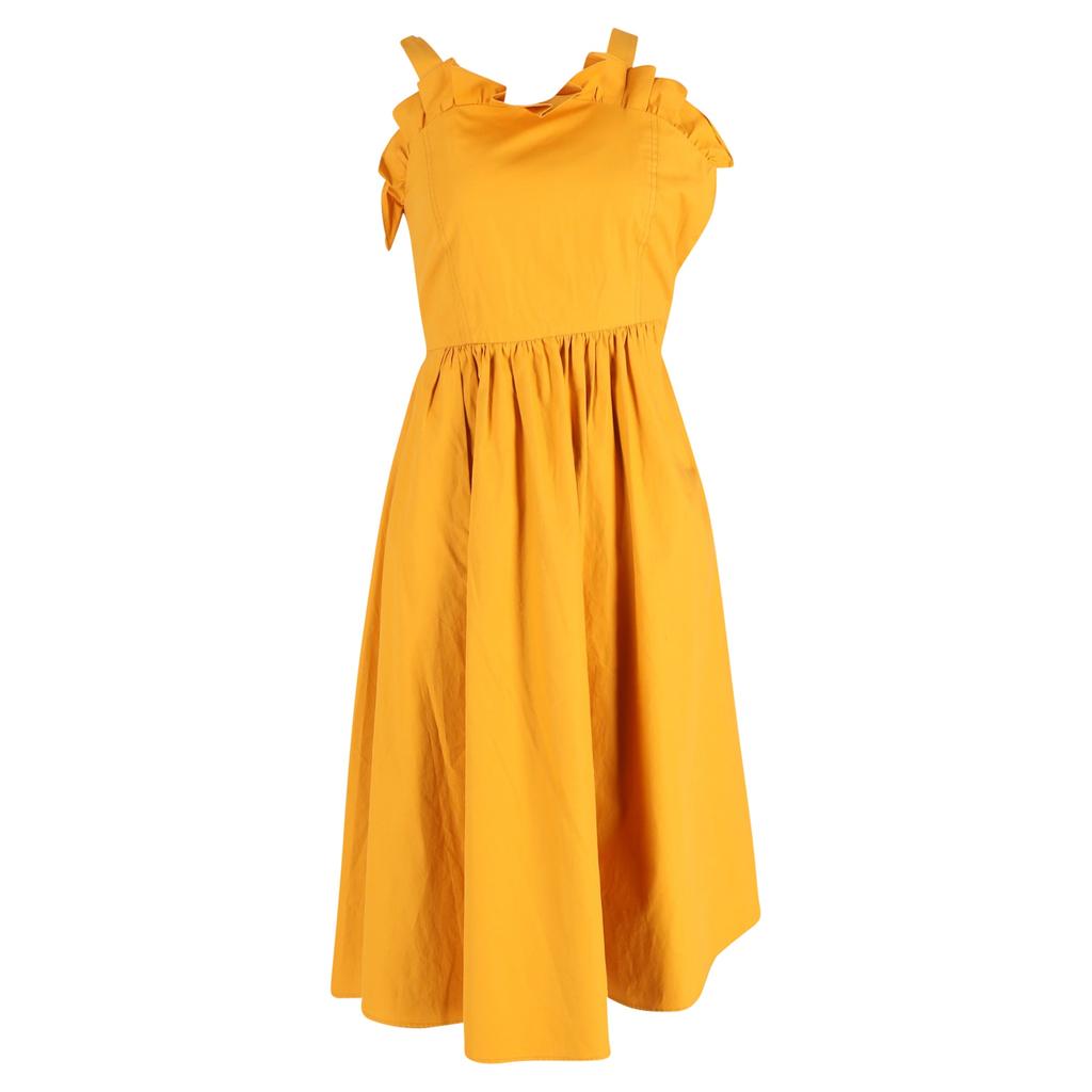 Sea Sea New York Sunrise Lace Up Ruffle Dress in Yellow Cotton