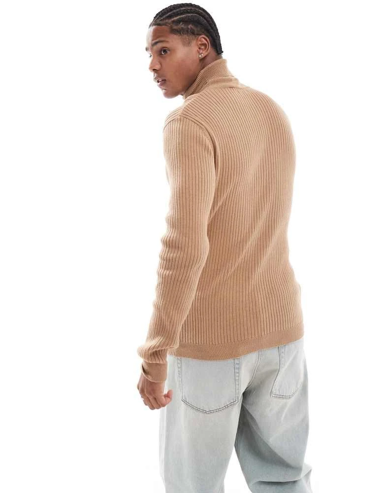 Brave Soul Brave Soul cotton ribbed roll neck jumper in tan 3