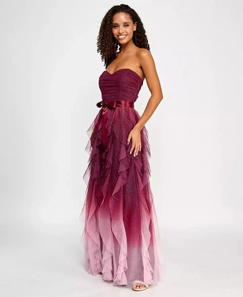 pear culture Juniors' Corkscrew-Ruffled Strapless Gown 3