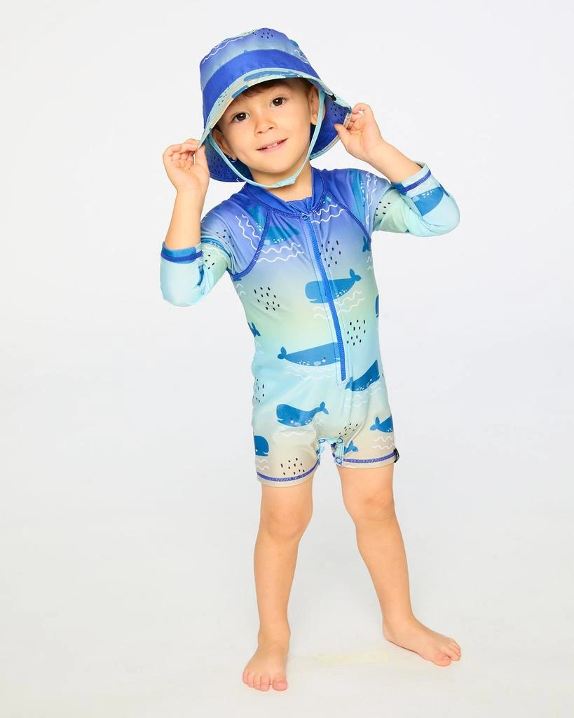 Deux par Deux Baby and Toddlers One-Piece Long Sleeve Rashguard Blue Whale Print 3