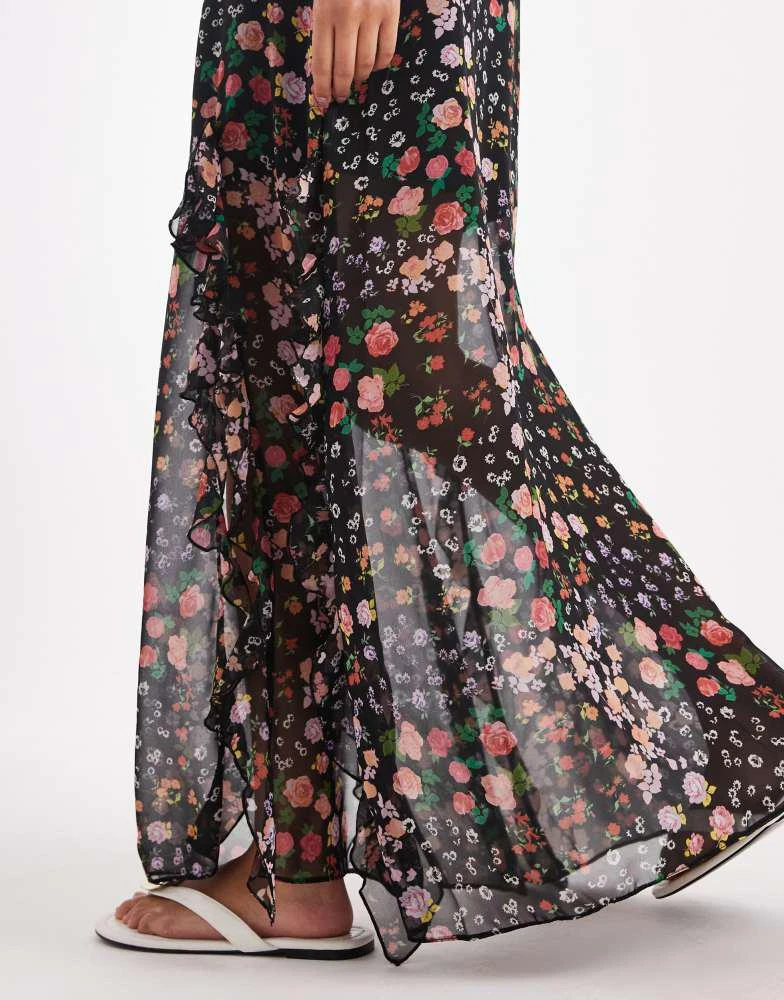 ASOS ASOS DESIGN ruffle chiffon printed maxi skirt in multi floral 3