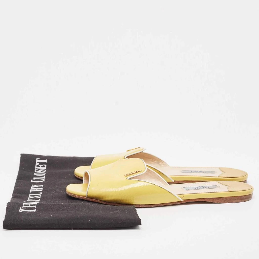 Prada Prada Yellow Saffiano Vernice Leather Flat Slides Size 36 9