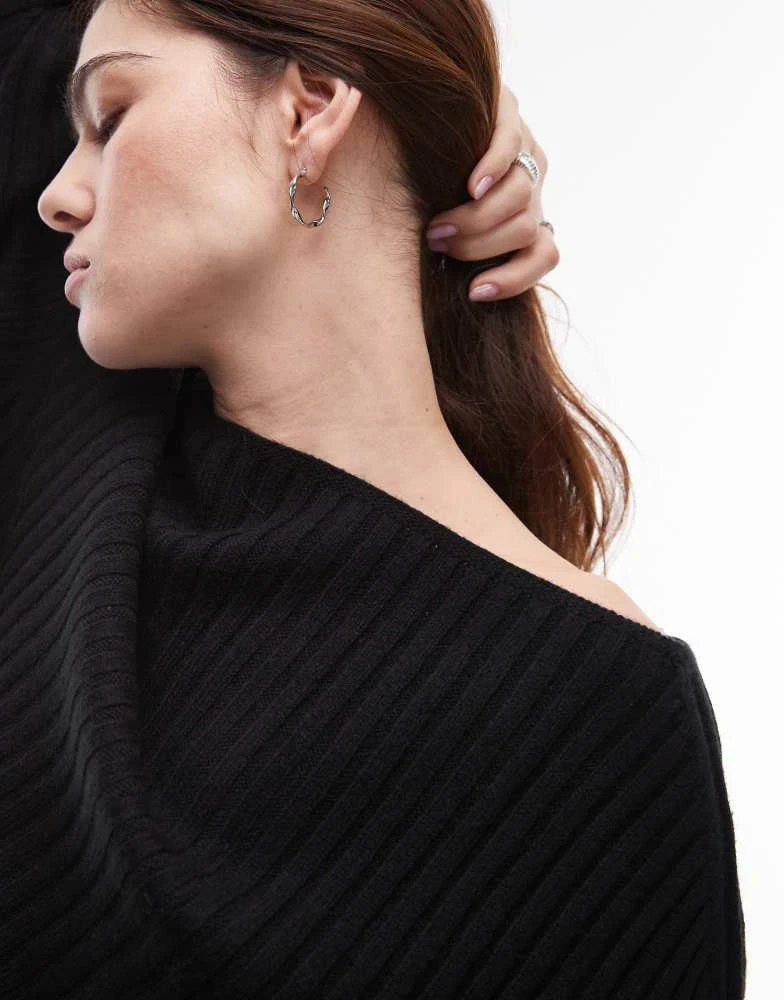 ARKET ARKET wool knitted sweater with asymmetric off-shoulder in black 2
