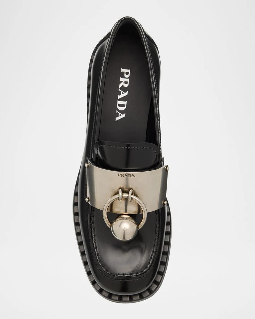 Prada Brushed Leather Ball Chain Loafers 5