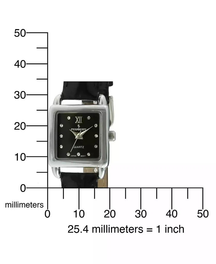 Peugeot Women's 20mm Square Watch with Glossy Black Leather Strap 4