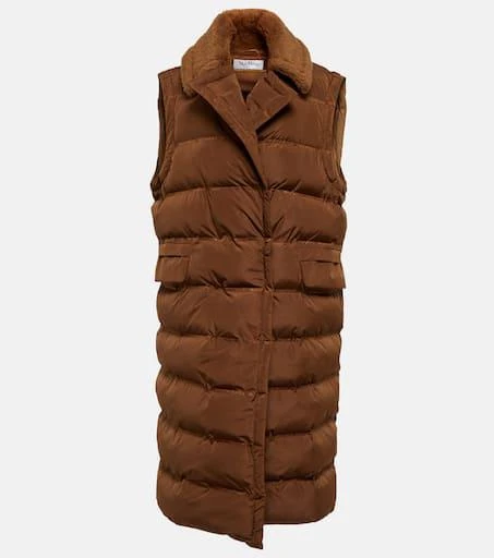 Max Mara Coccole faux fur-trimmed puffer vest 1