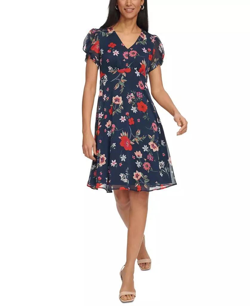Calvin Klein Women's Printed Chiffon Tulip-Sleeve Dress 1