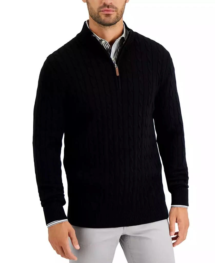 Club Room Men's Cable Knit Quarter-Zip Cotton Sweater, Created for Macy's 1