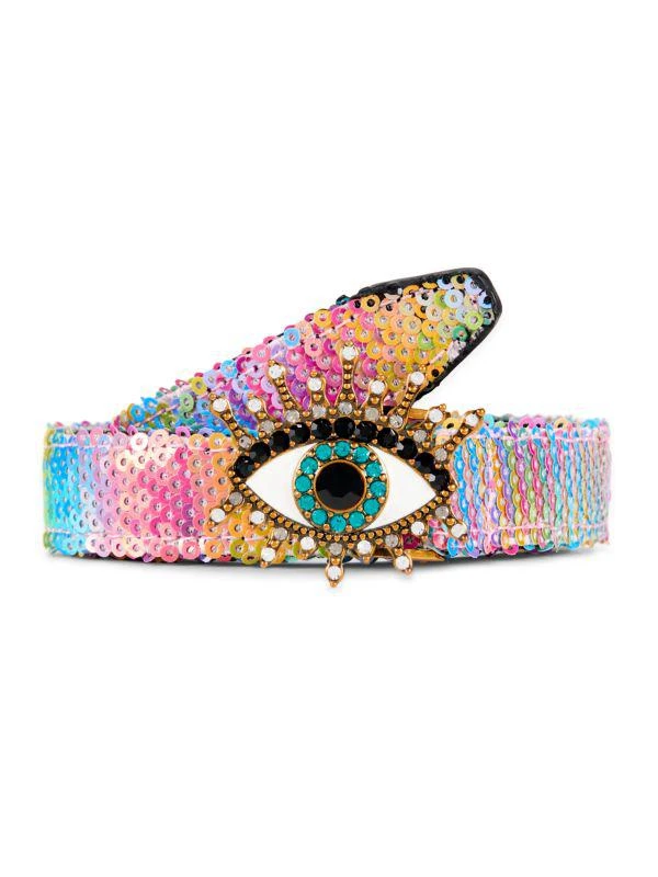 Kurt Geiger Multicolor Sequin Belt with Eye Detail KURT GEIGER LONDON SEQUIN RAINBOW EVIL EYE BELT IN MULTI XS  main image 3