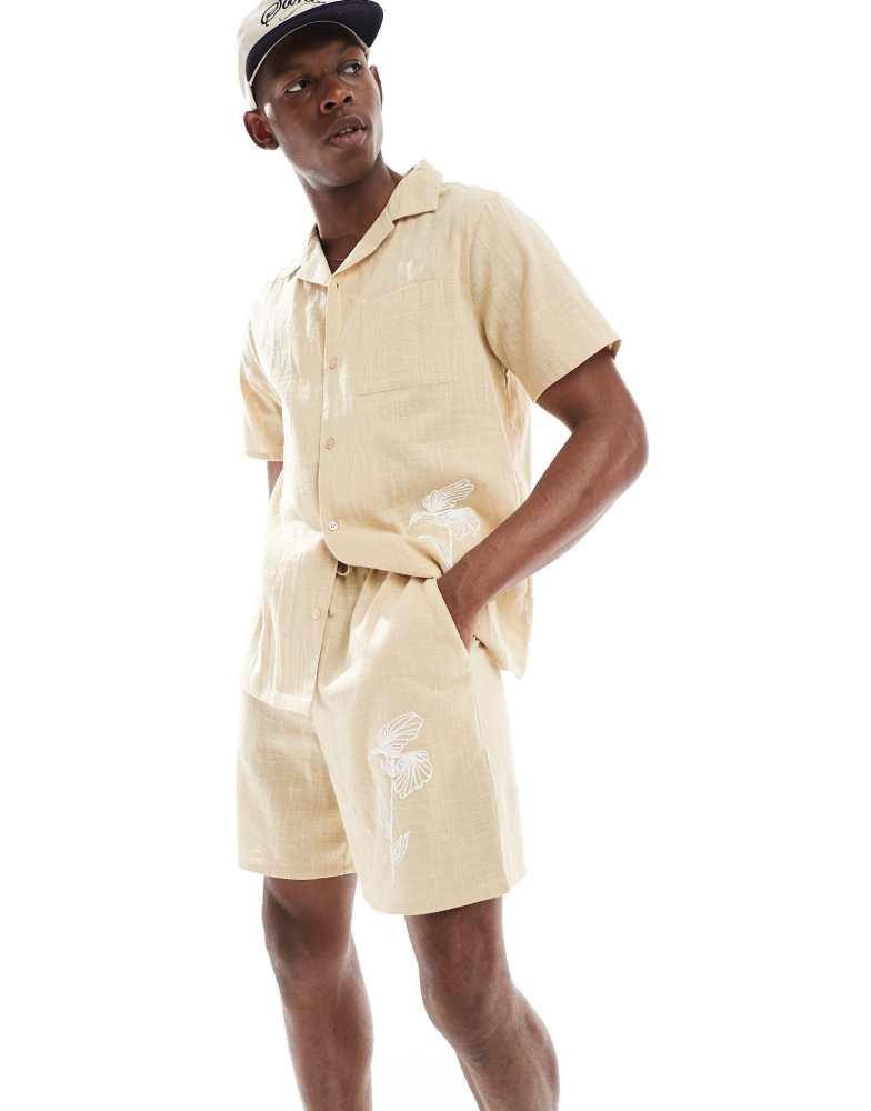 New Look New Look crinkle embroidered shorts co-ord in stone