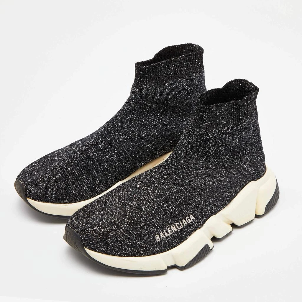 Balenciaga Balenciaga Black Glitter Knit Fabric Speed Trainer High Top Sneakers Size 37 2