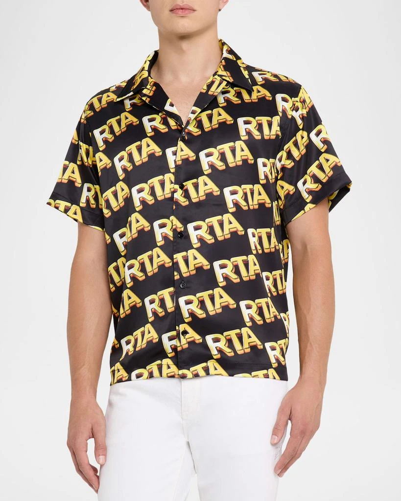 RTA Men's Nathan Short-Sleeve Satin Logo Shirt 4