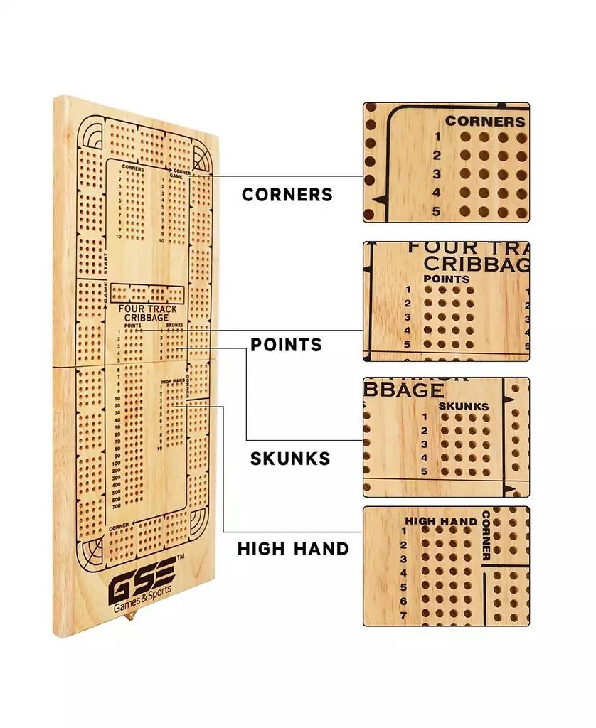 GSE Games 
Sports Expert 4-Track Wooden Folding Cribbage Board with Playing Card, Metal Pegs and Storage Area for Family Game 2