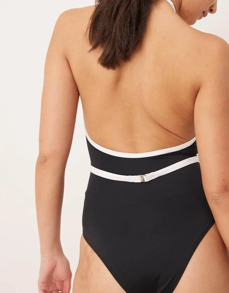 Free Society Free Society contrast plunge swimsuit in black and white 4