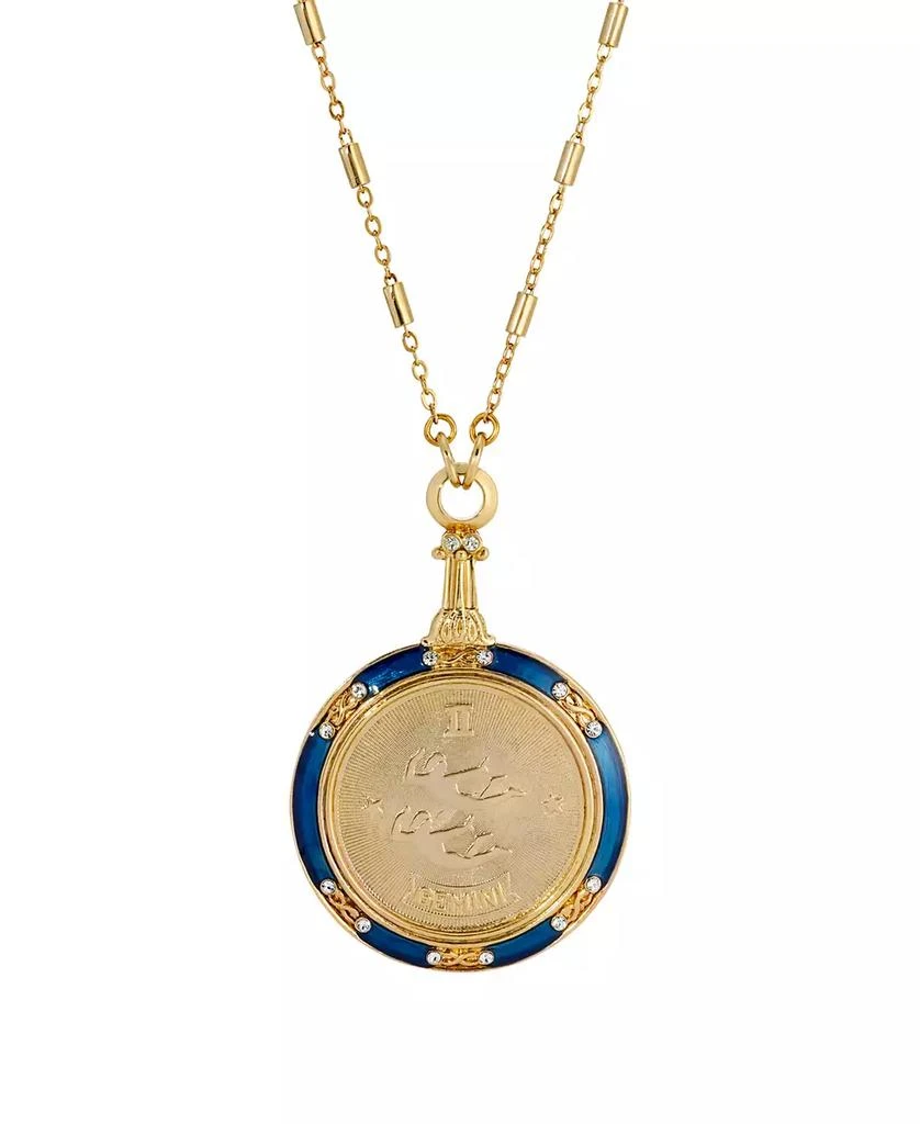 2028 Blue Enamel Crystal Round Zodiac Necklace