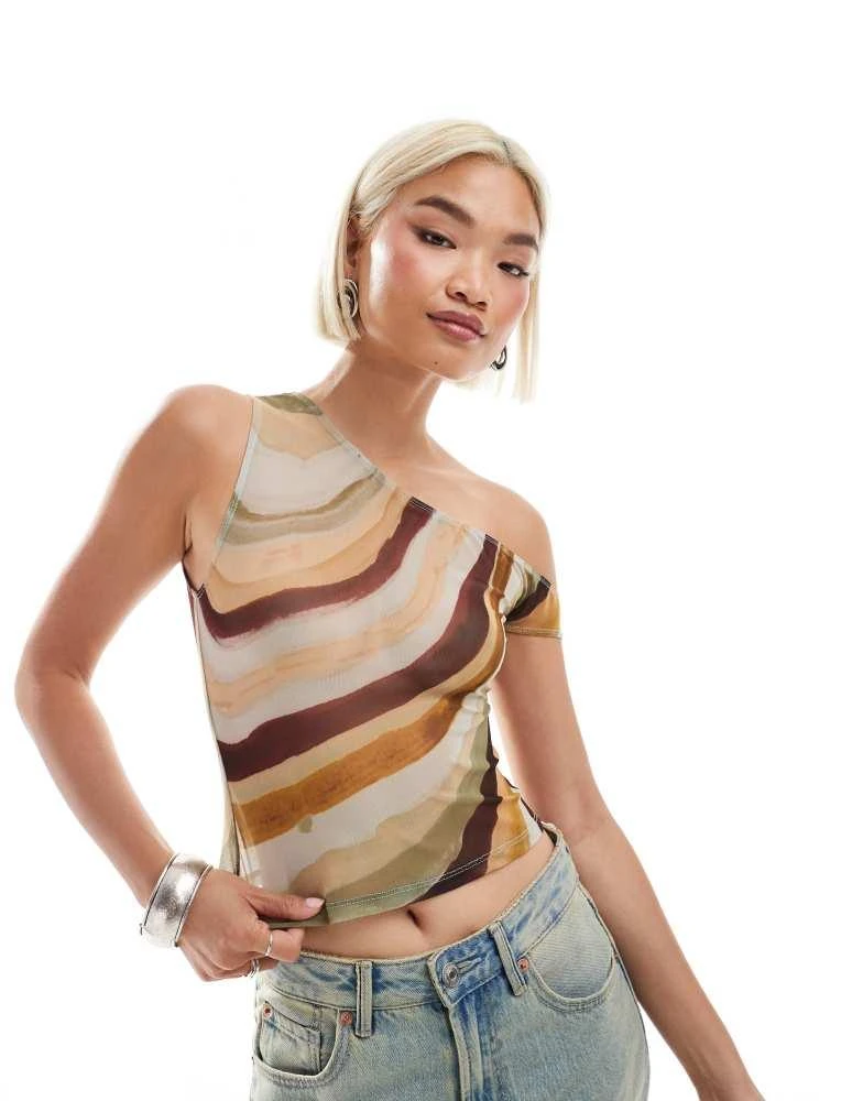Motel Motel sohan off-shoulder mesh top in wiggle sunset print 1
