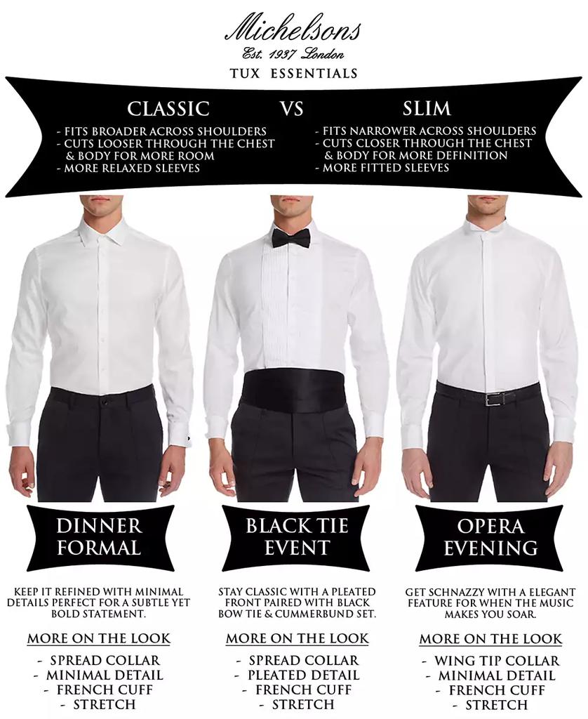 MICHELSONS OF LONDON Men's Stretch Solid Wing Collar French Cuff Tuxedo Shirt, Regular & Slim Fit