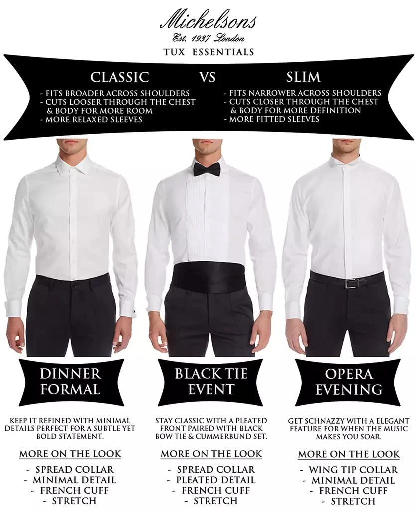 MICHELSONS OF LONDON Men's Stretch Solid Wing Collar French Cuff Tuxedo Shirt, Regular & Slim Fit 2