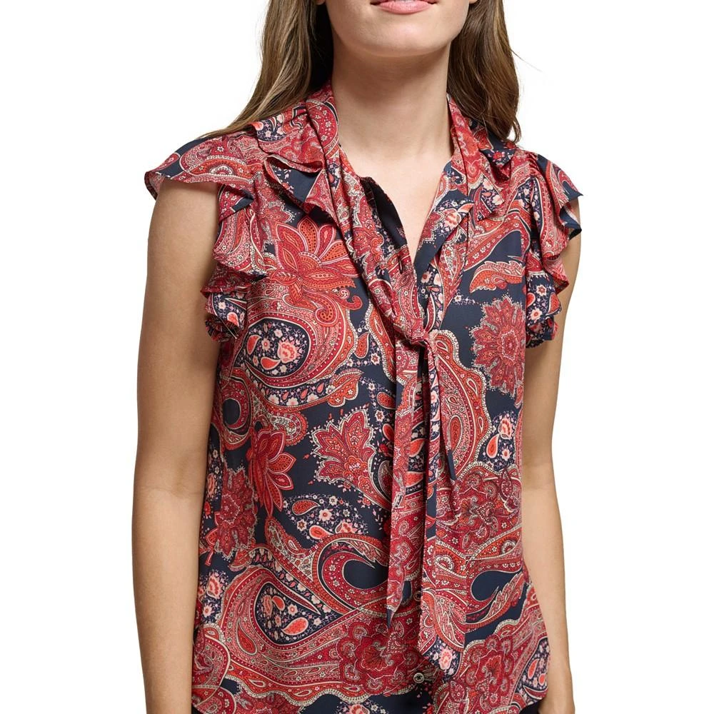 Tommy Hilfiger Women's Paisley-Print Tie-Neck Ruffle Top 8