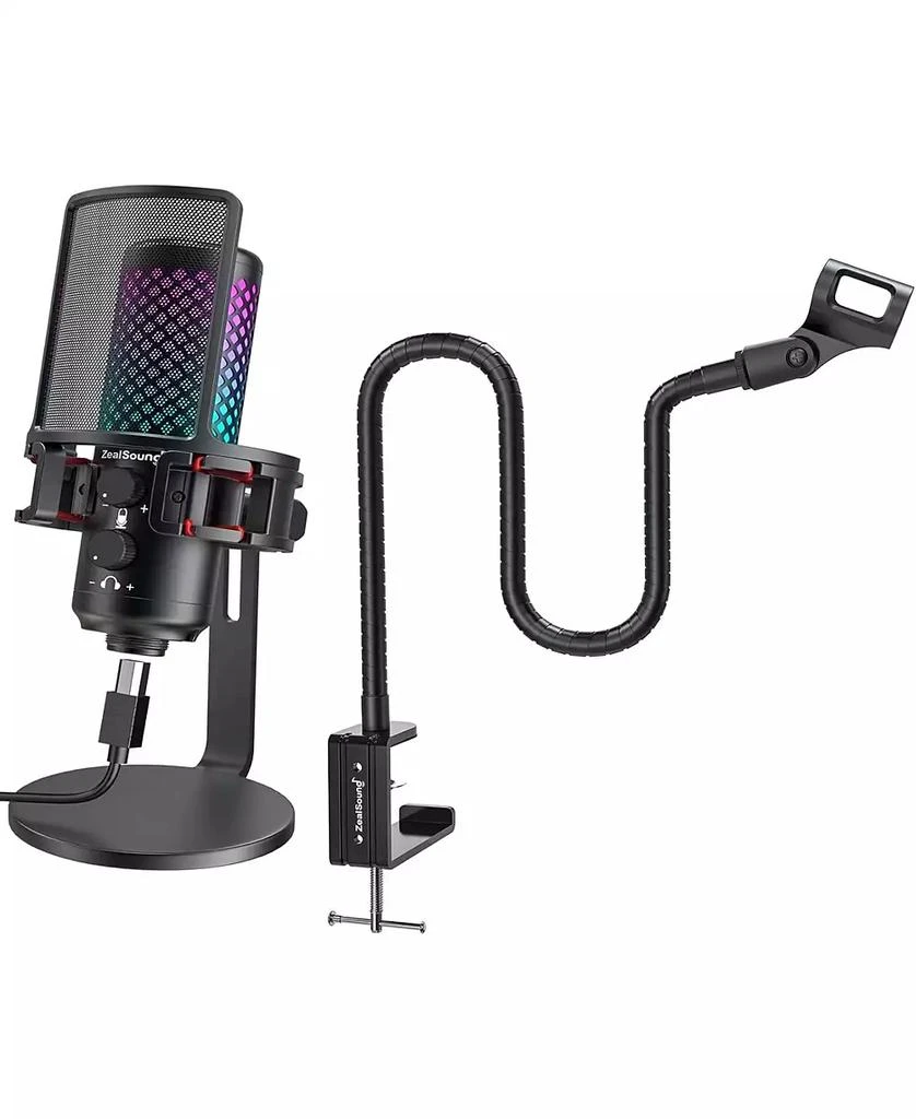 ZealSound Gaming USB RGB Microphone BKD-12a and 19inch gooseneck Flexible Microphone arm Stand H19