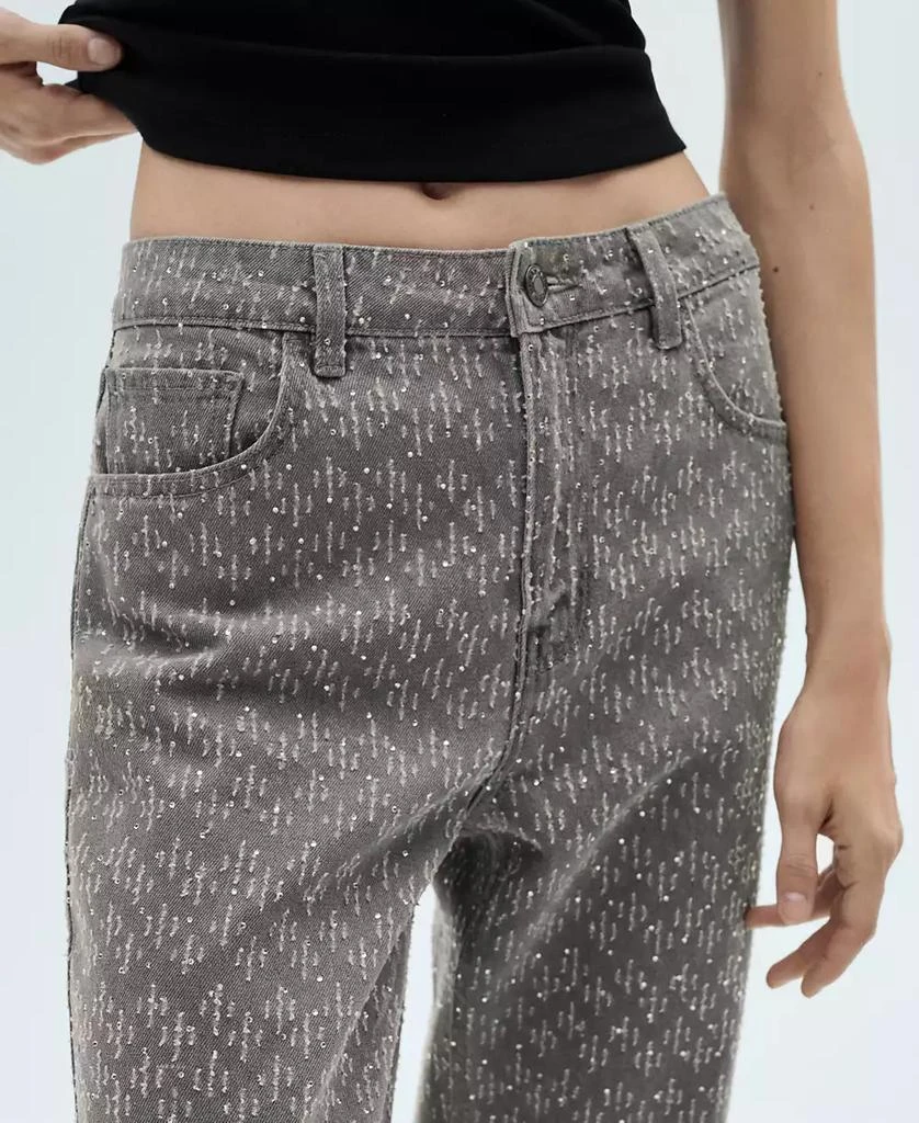 Mango Women's Rhinestone Detail Straight-Fit Jeans 4