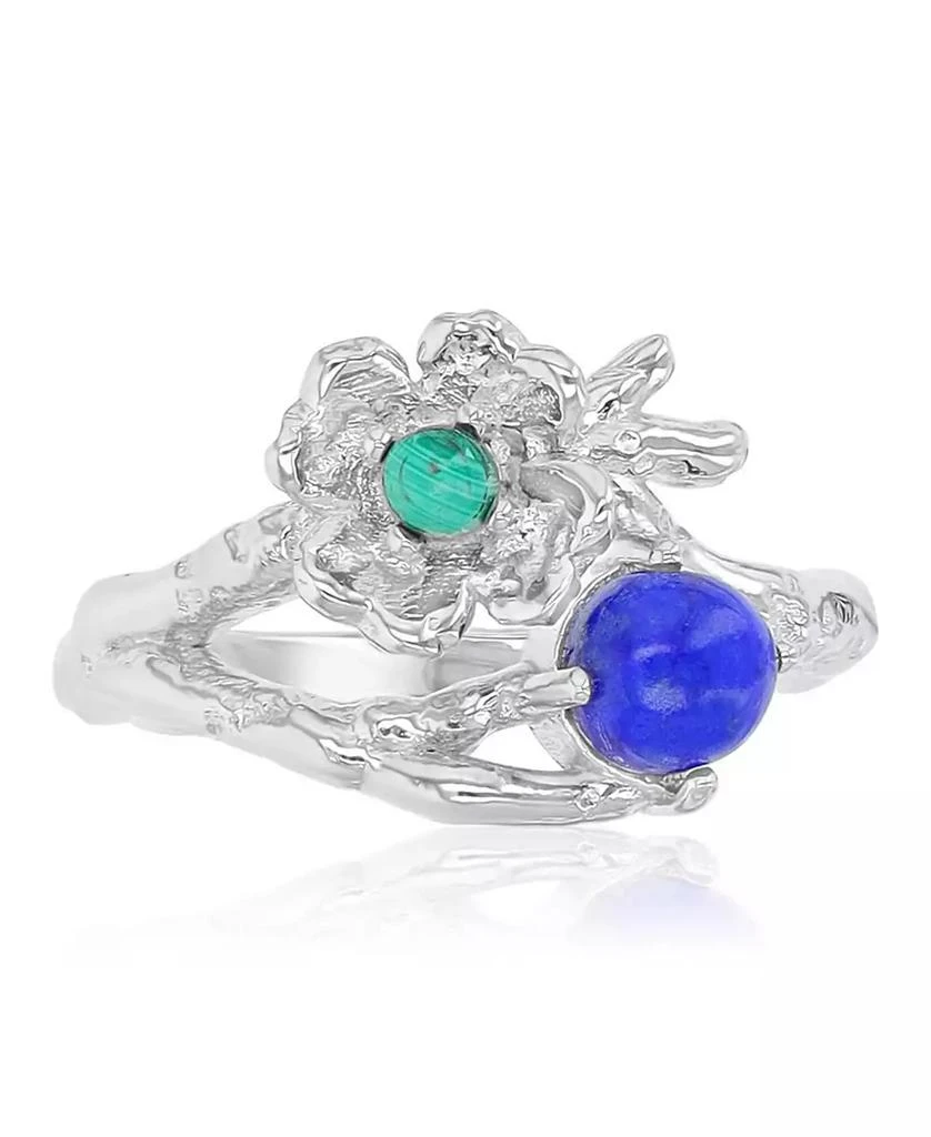 Macy
s Malachite (0.14 ct. t.w.) and Lapis (5 mm) Flower Ring in Rhodium Over Sterling Silver