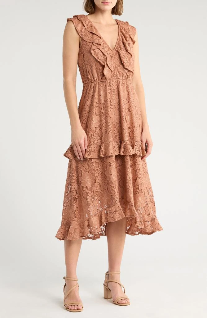 NSR Women's Ruffle Lace Midi Dress - Brown - Casual dresses NSR Women's Ruffle Lace Midi Dress - Brown - Casual dresses