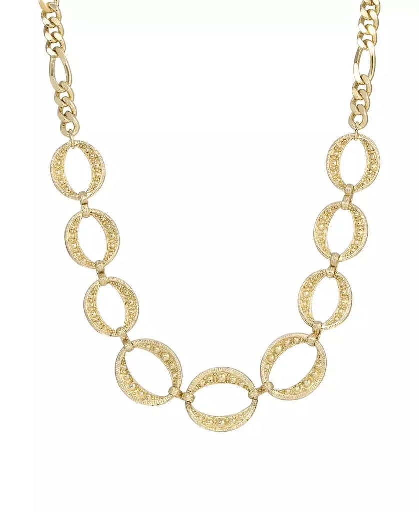 2028 Gold-Tone Circle Marcasite Texture Link Necklace 1
