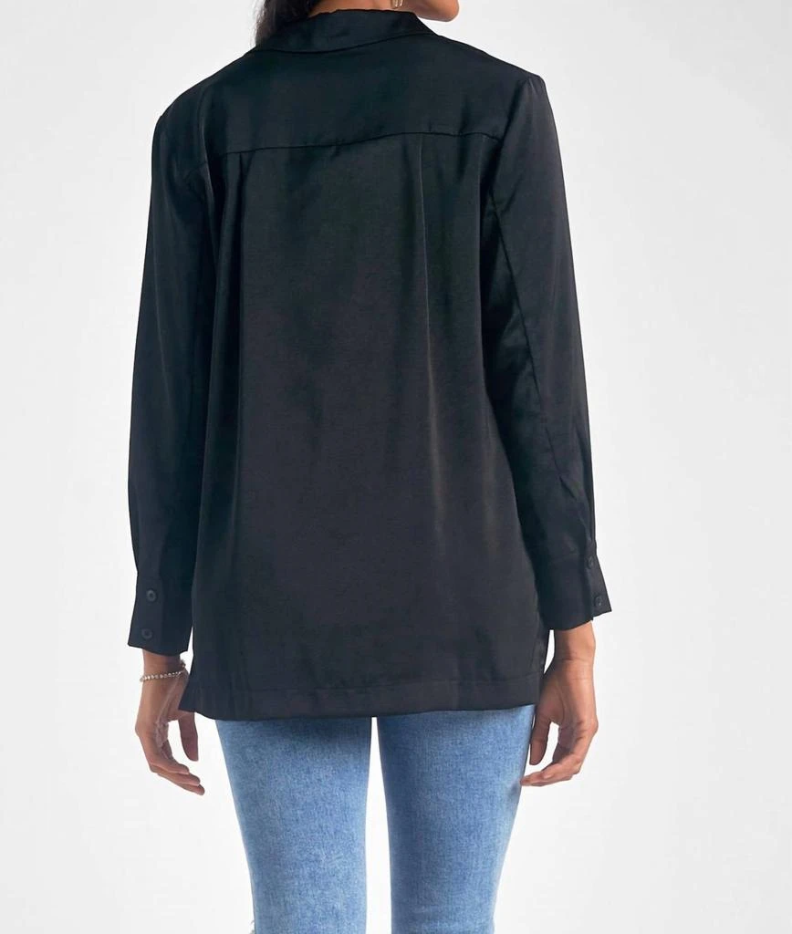 Elan High Side Slit Button Down Shirt In Black 2
