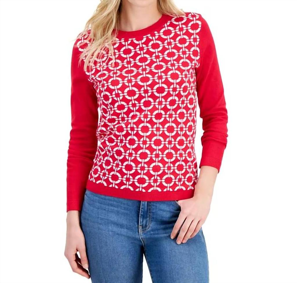 Nautica Women's Cotton Circle Link Crewneck Sweater In Red