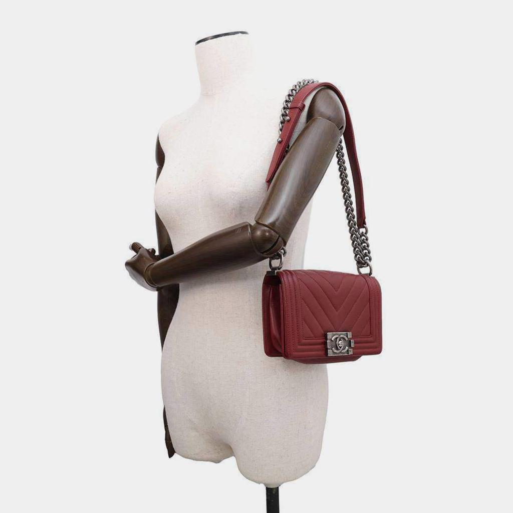 Chanel Chanel Red Caviar Leather Small Chevron Boy Bag