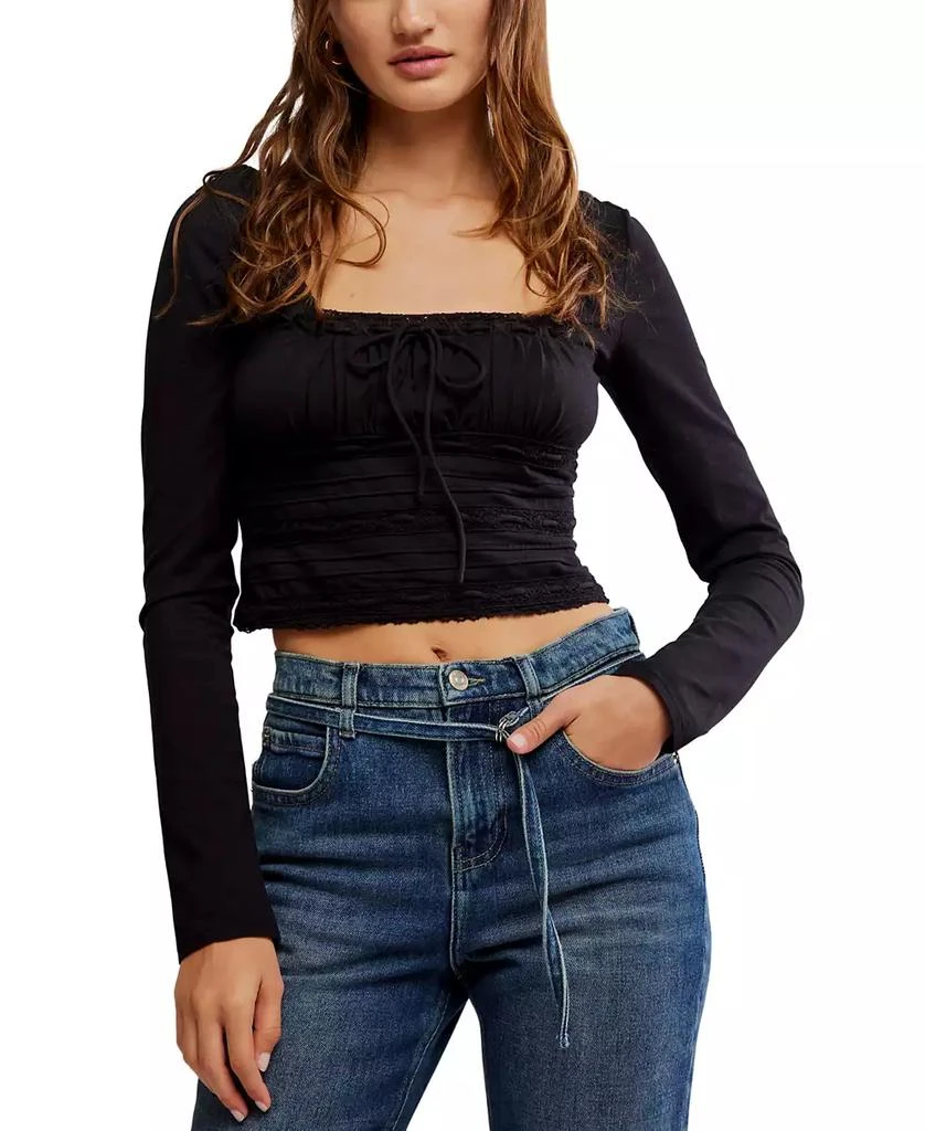 Free People Women's Scarlet Smocked Long-Sleeve Crop Top 1