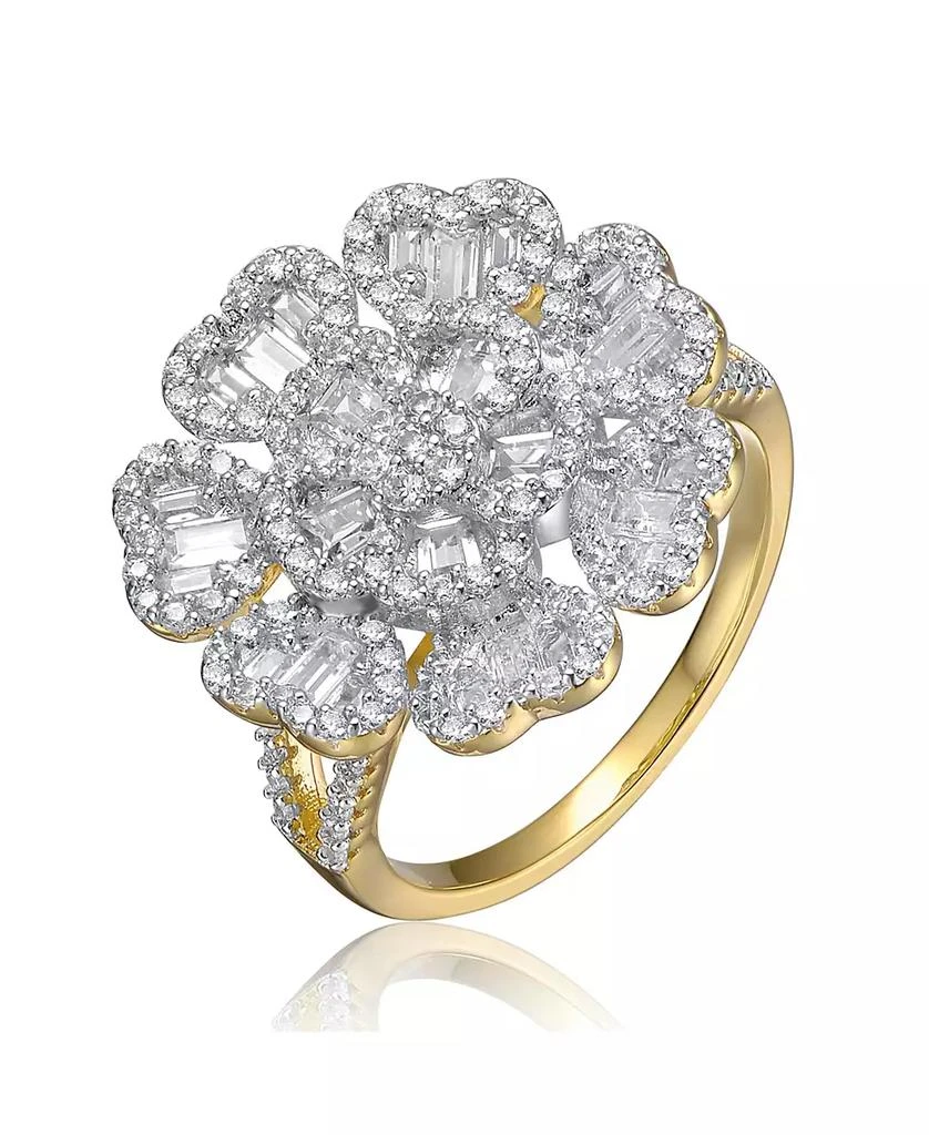 Genevive Sterling Silver 14k Gold Plated Cubic Zirconia Cluster Heart Petal Flower Ring