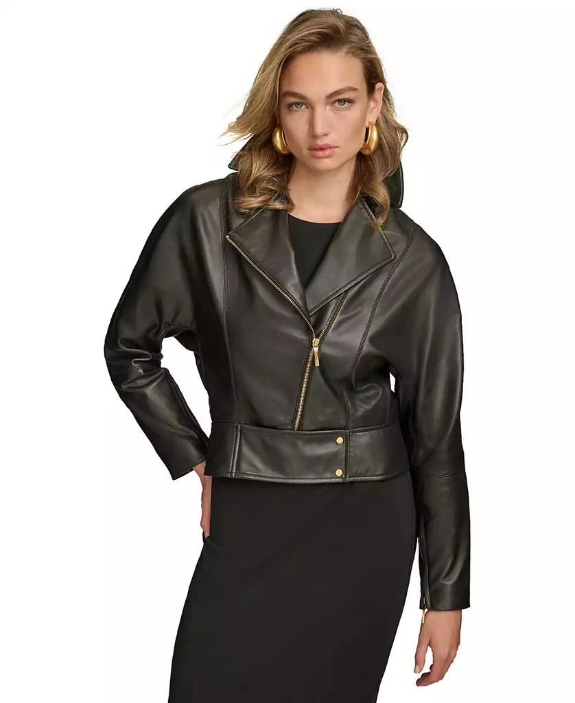 Donna Karan Women's Asymmetric Leather Moto Jacket 1