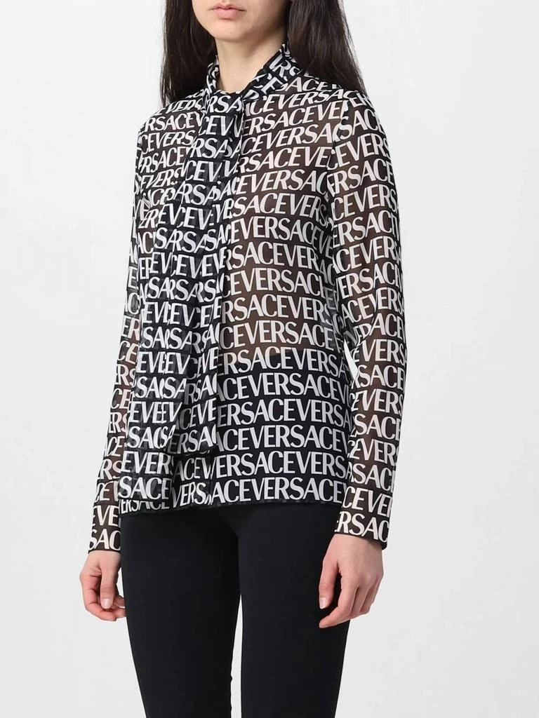 Versace All-Over Logo Bow Strap Silk Blouse In Black/white 2