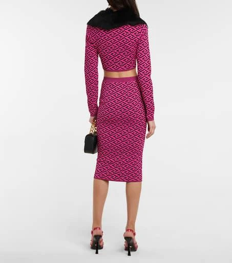 Versace La Greca faux fur-trimmed cardigan 3