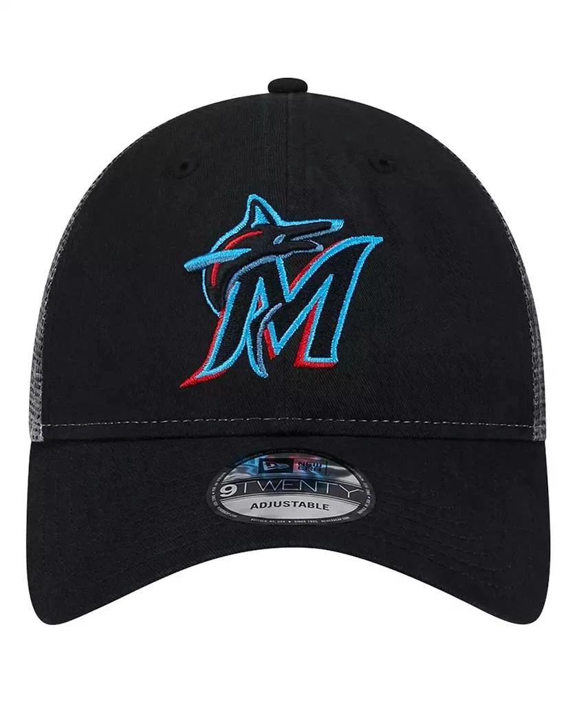 New Era Men's Black Miami Marlins Team Slick Trucker 9TWENTY Adjustable Hat 4