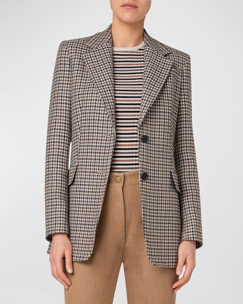 Akris punto Houndstooth Shetland Tweed Wool Boyfriend Blazer