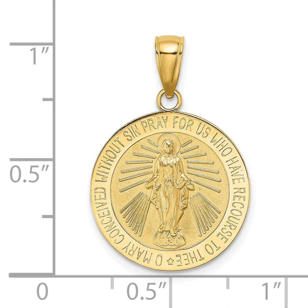 Diamond2Deal 14k Yellow Gold Polished and Satin Miraculous Medal Round Charm Pendant 3
