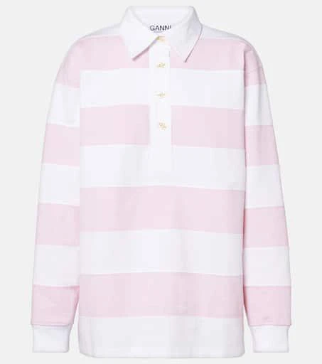 Ganni Striped cotton jersey polo sweater 1