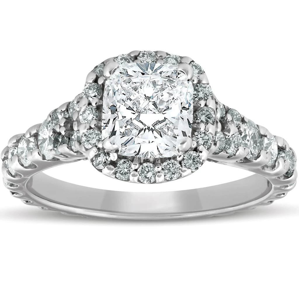 Pompeii3 2 1/2ct Cushion Diamond Halo Engagement Ring 14k White Gold Lab Grown 1