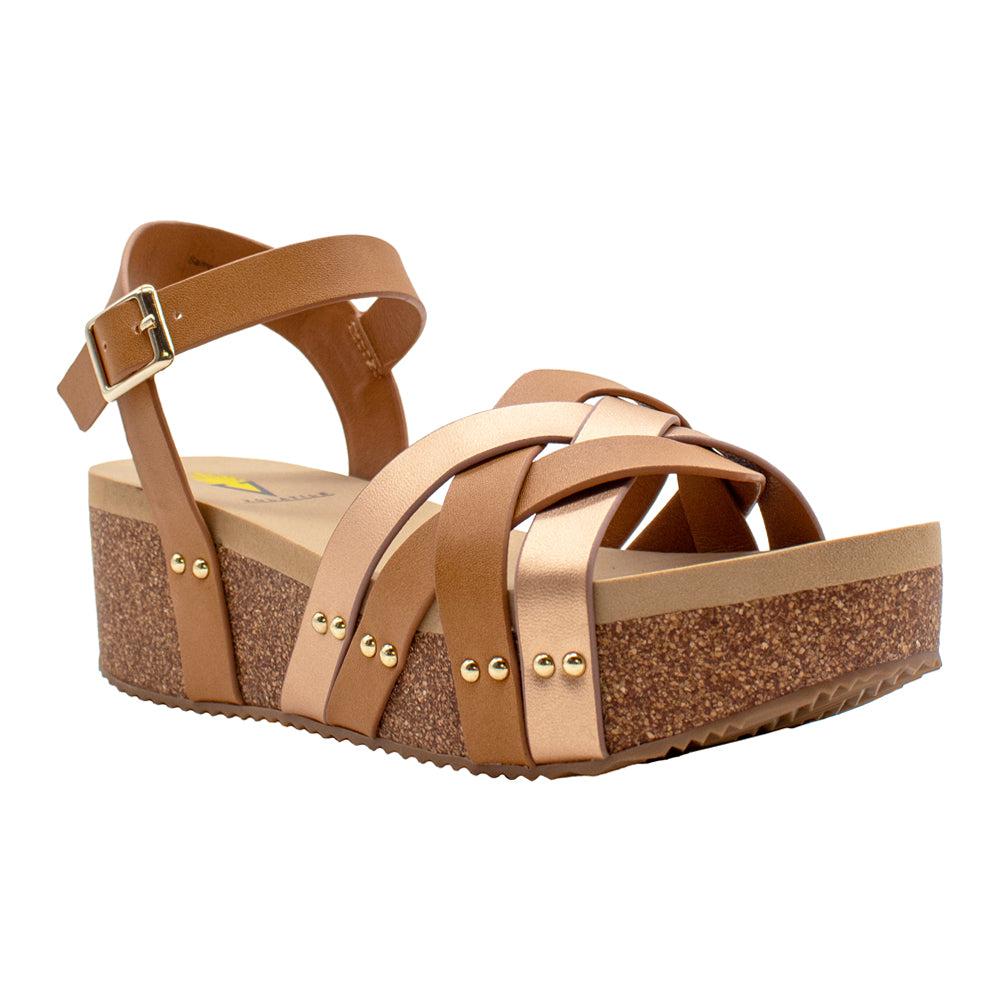 VOLATILE Edna Cork Metallic Wedge Sandals