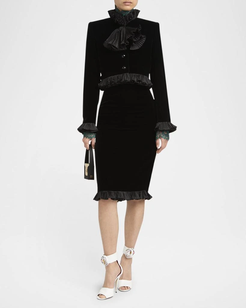 Valentino Pleated Ruffle Velvet Crop Jacket 2